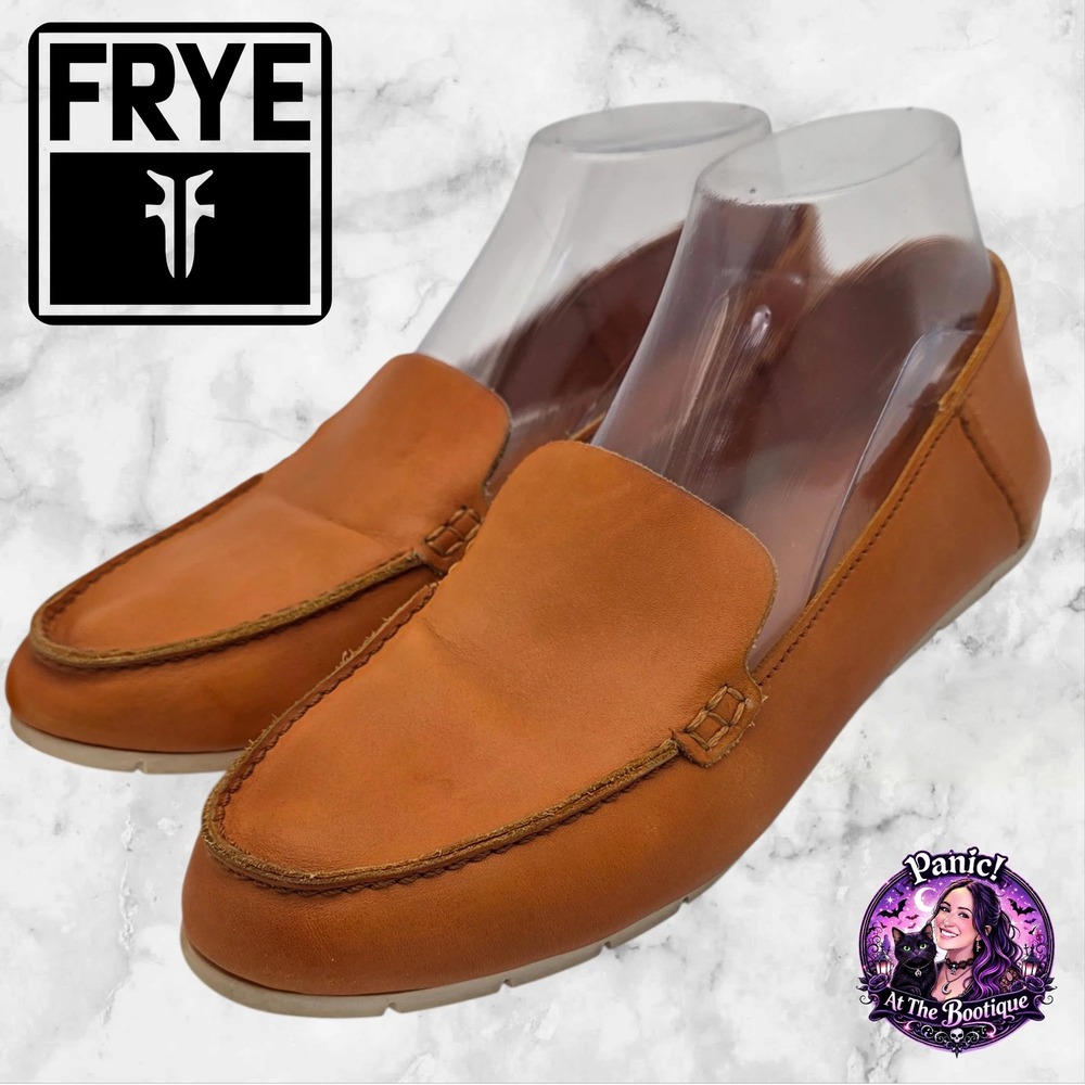 Frye Slip On Loafers Womens 10 Leather Tan Moc Toe Ivy Sneakers Flats Boho Chic
